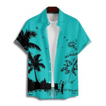 Men's Vacation Shirt Coconut Tree Seagull Print Button Up Shirt