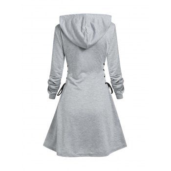 Gothic Hoodie Dress Raven Letter Print Lace Up Drawstrings Hooded Dress