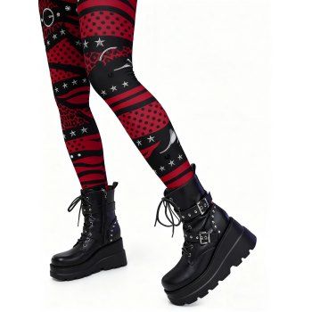 Gothic Leggings Colorblock 3D Print Elastic High Waist Skinny Leggings