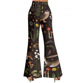 Vacation Flare Pants Deer Floral Leaf Forest Print Elastic High Waist Long Pants