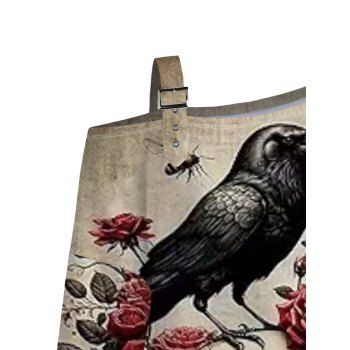 Gothic Sweatshirt Rose Skull Butterfly Raven Print Buckle Strap Skew Neck Sweatshirt