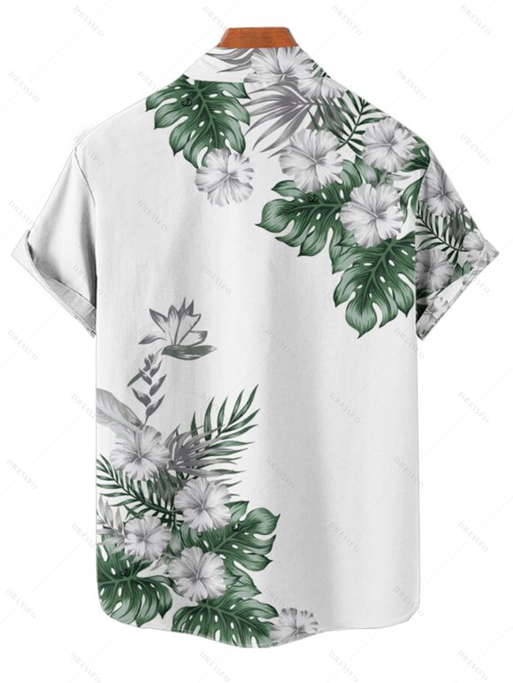 Chemise de vacances pour homme, chemise boutonnée à imprimé fleurs et feuilles - Vert 5XL