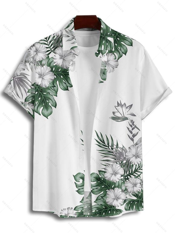 Chemise de vacances pour homme, chemise boutonnée à imprimé fleurs et feuilles - Vert 5XL