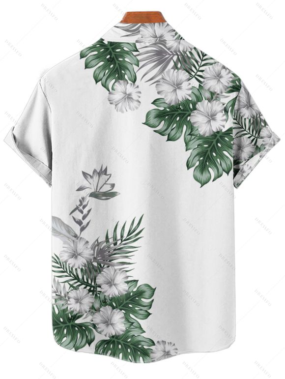 Vacation Couple Outfit Flower Leaf Print Belt Dress and Shirt Set - Vert S | US 4