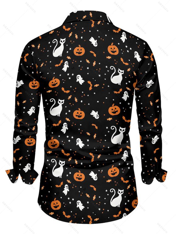 Halloween Couple Outfit Pumpkin Cat Bat Print High Low Hoodie Dress and Shirt Set - Noir S | US 4