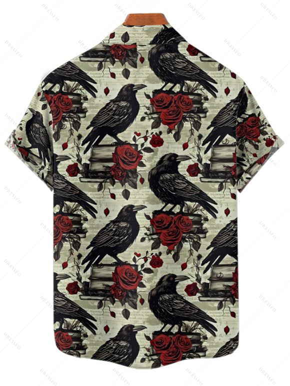 Halloween Gothic Couple Outfit Raven Rose Print Crossover Belt Dress and Shirt Set - Vert clair S | US 4