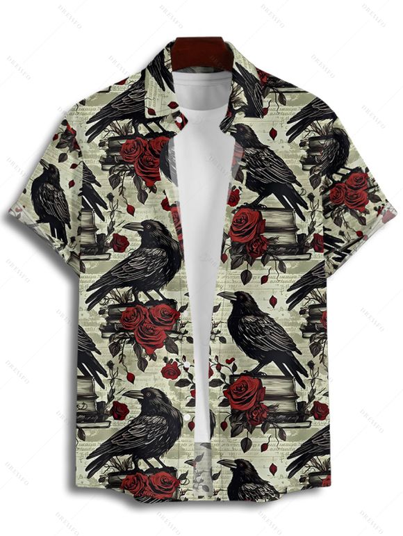 Halloween Gothic Couple Outfit Raven Rose Print Crossover Belt Dress and Shirt Set - Vert clair S | US 4