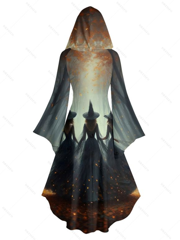Halloween Couple Outfit Wizard Forest Print High Low Hoodie Dress and Shirt Set - Noir S | US 4