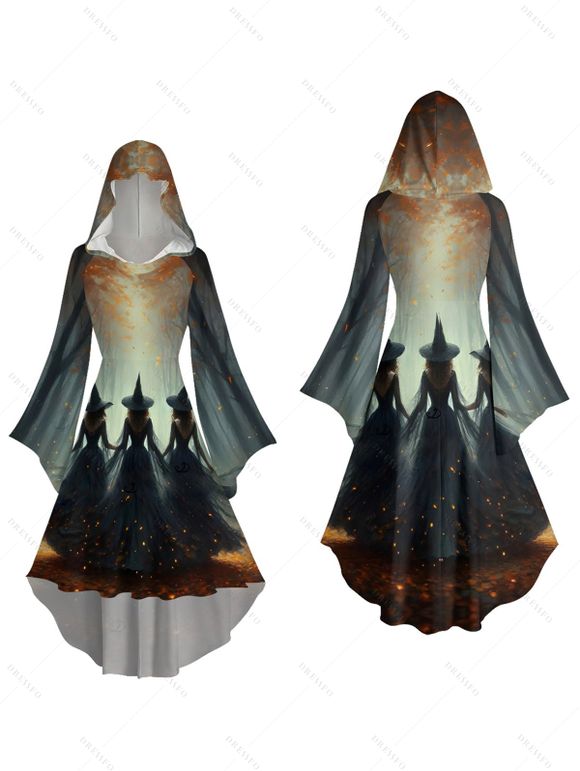 Robe à capuche d'Halloween à imprimé forêt de sorciers - Noir XXL | US 14