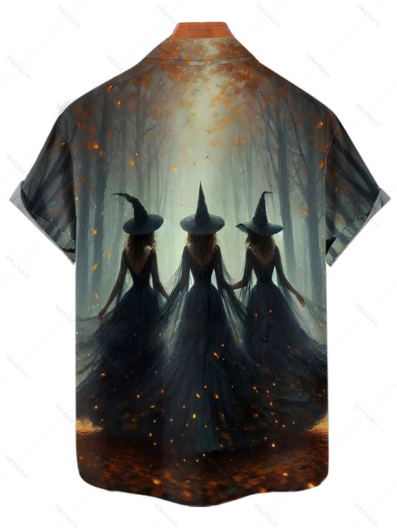 Chemise d'Halloween pour homme, chemise boutonnée à imprimé forêt de sorciers - Noir 5XL