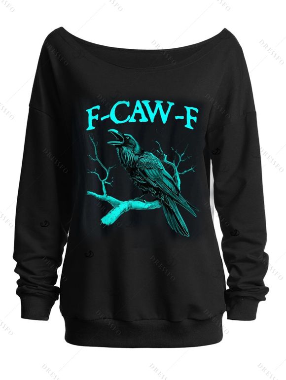 Sweat-shirt à imprimé corbeau F-CAW-F, col incliné, manches longues - Noir XXL | US 14