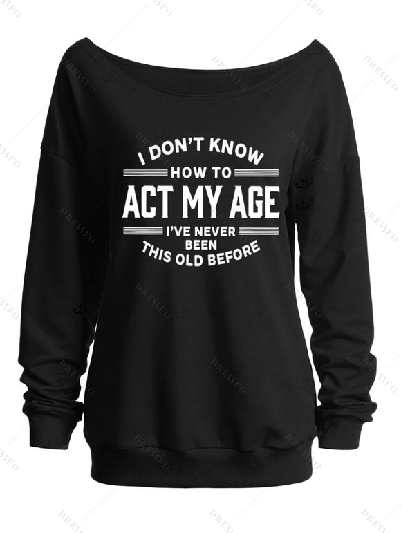 Sweat-shirt à imprimé slogan et à manches longues à col incliné - Noir XXL | US 14