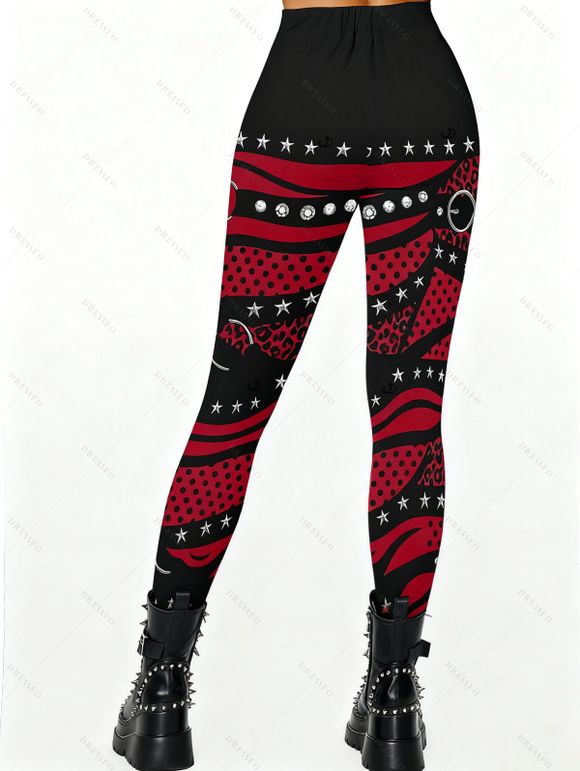 Leggings gothiques à imprimé 3D colorblock, taille haute élastique et skinny - Rouge Vineux XXL | US 14