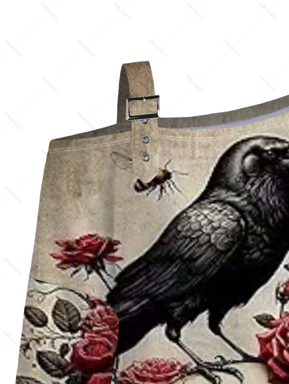 Sweat-shirt gothique à imprimé tête de mort, papillon, corbeau, sangle à boucle, col incliné - Bronze M | US 6