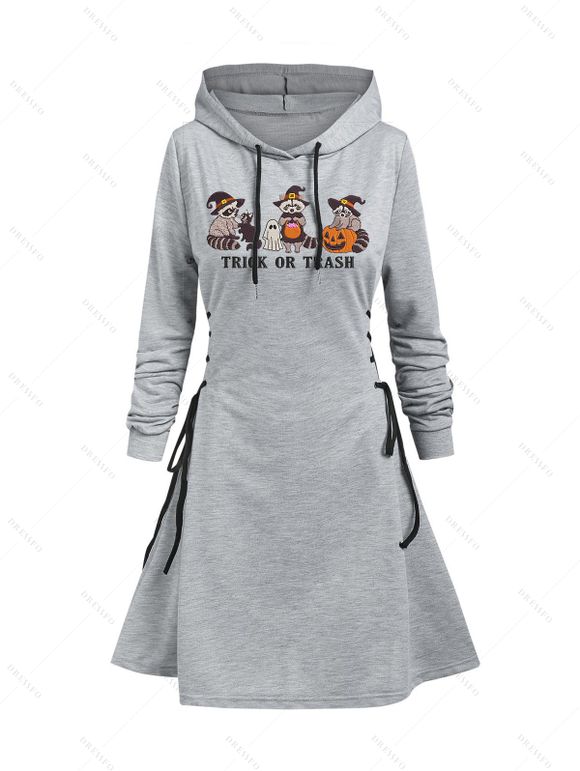 Robe à capuche d'Halloween à lacets avec imprimé animal, citrouille, fantôme et lettres - Gris Clair XXL | US 14