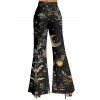 Pantalon évasé vintage imprimé papillon, fleur, feuille, lune, taille haute, élastique, long - Noir XXL | US 14