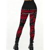 Leggings gothiques à imprimé 3D colorblock, taille haute élastique et skinny - Rouge Vineux M | US 6