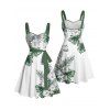 Robe de vacances à imprimé fleuri et feuilles, mini-robe froncée avec ceinture - Vert XXXXXL | US 20