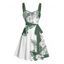 Robe de vacances à imprimé fleuri et feuilles, mini-robe froncée avec ceinture - Vert XXXXXL | US 20