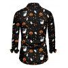 T-shirt d'Halloween pour homme à manches longues avec imprimé citrouille, chat et chauve-souris - Noir 5XL
