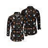 T-shirt d'Halloween pour homme à manches longues avec imprimé citrouille, chat et chauve-souris - Noir 5XL