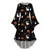 Halloween Couple Outfit Pumpkin Cat Bat Print High Low Hoodie Dress and Shirt Set - Noir S | US 4