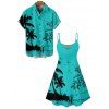 Vacation Couple Outfit Coconut Tree Seagull Print Dress and Shirt Set - Turquoise S | US 4