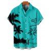 Vacation Couple Outfit Coconut Tree Seagull Print Dress and Shirt Set - Turquoise S | US 4