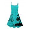 Vacation Couple Outfit Coconut Tree Seagull Print Dress and Shirt Set - Turquoise S | US 4