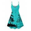Vacation Couple Outfit Coconut Tree Seagull Print Dress and Shirt Set - Turquoise S | US 4