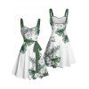 Vacation Couple Outfit Flower Leaf Print Belt Dress and Shirt Set - Vert S | US 4