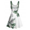 Vacation Couple Outfit Flower Leaf Print Belt Dress and Shirt Set - Vert S | US 4