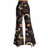 Pantalon évasé de vacances imprimé papillon floral et feuilles, pantalon long taille haute élastique - Noir XXL | US 14