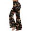 Pantalon évasé de vacances imprimé papillon floral et feuilles, pantalon long taille haute élastique - Noir XXL | US 14