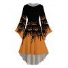 Robe à capuche gothique d'Halloween à imprimé citrouille color-block, robe haute et basse - Orange XXL | US 14