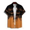 Chemise gothique d'Halloween pour homme, chemise boutonnée à imprimé citrouille colorblock - Orange 5XL