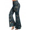 Pantalon évasé vintage imprimé soleil céleste, lune et étoiles, taille haute élastique, pantalon long - Bleu gris XXL | US 14