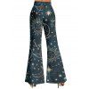 Pantalon évasé vintage imprimé soleil céleste, lune et étoiles, taille haute élastique, pantalon long - Bleu gris XXL | US 14