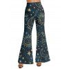 Pantalon évasé vintage imprimé soleil céleste, lune et étoiles, taille haute élastique, pantalon long - Bleu gris XXL | US 14