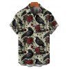 Chemise gothique pour homme pour Halloween, chemise boutonnée à imprimé corbeau et rose - Vert clair 5XL