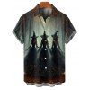 Chemise d'Halloween pour homme, chemise boutonnée à imprimé forêt de sorciers - Noir 5XL
