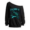 Sweat-shirt à imprimé lettre Raven, col incliné, manches longues - Noir XXL | US 14