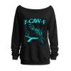 Sweat-shirt à imprimé lettre Raven, col incliné, manches longues - Noir XXL | US 14