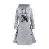 Robe à capuche gothique avec imprimé lettre Raven et lacets et cordons de serrage - Gris Clair XXL | US 14