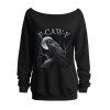 Sweat-shirt gothique à manches longues et col incliné avec imprimé lettre Raven Moon - Noir XXL | US 14