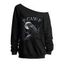 Sweat-shirt gothique à manches longues et col incliné avec imprimé lettre Raven Moon - Blanc XXL | US 14