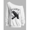 Sweat-shirt gothique à manches longues et col incliné avec imprimé lettre Raven Moon - Blanc XXL | US 14