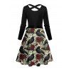 Halloween Gothic Couple Outfit Raven Rose Print Crossover Belt Dress and Shirt Set - Vert clair S | US 4