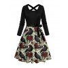 Halloween Gothic Couple Outfit Raven Rose Print Crossover Belt Dress and Shirt Set - Vert clair S | US 4