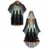 Halloween Couple Outfit Wizard Forest Print High Low Hoodie Dress and Shirt Set - Noir S | US 4